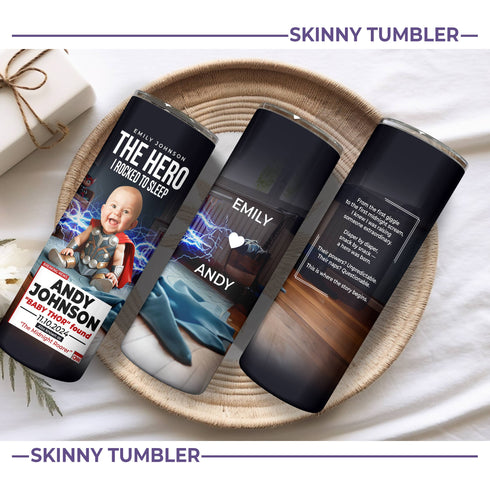 Personalized "The Hero I Rocked to Sleep" Baby Thor Tumbler – Custom Name, Date & Message